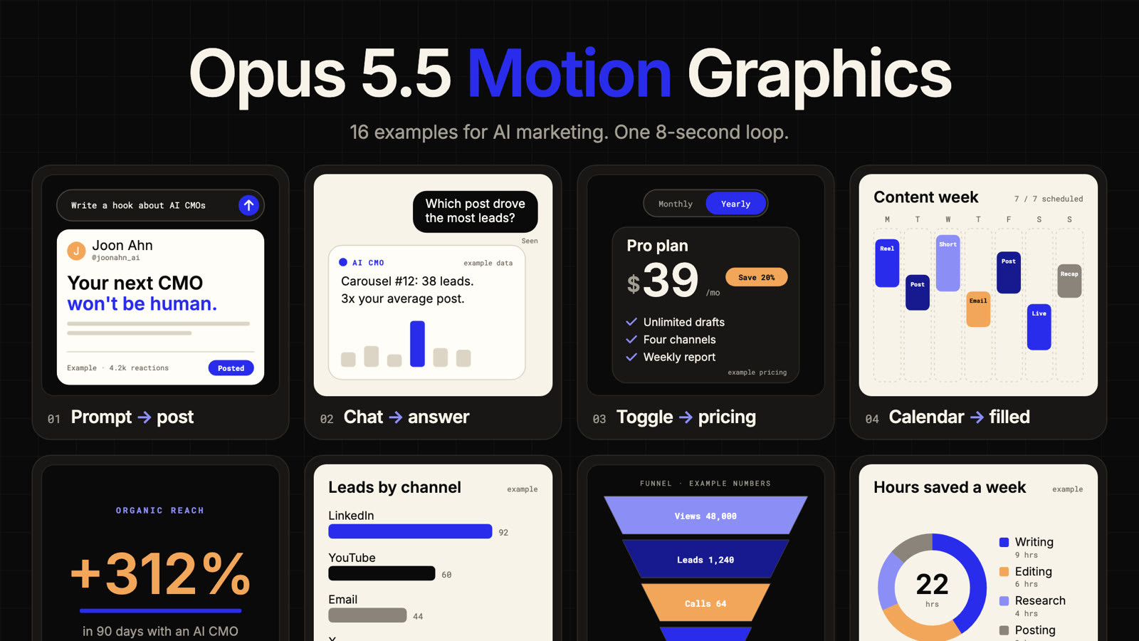 Claude Code Motion Graphics: 16 Animations, One Prompt Each